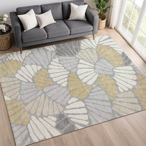 HomeRoots 5' Gray, Gold & Ivory Floral Washable Area Rug - Durable, Stylish for Indoor/Outdoor Living Spaces 689914