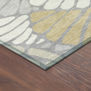 HomeRoots 8' Gray Gold and Ivory Round Floral Washable Area Rug - Durable, Stylish, Indoor/Outdoor Essential! 689915