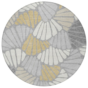 HomeRoots 8' Gray Gold and Ivory Round Floral Washable Area Rug - Durable, Stylish, Indoor/Outdoor Essential! 689915