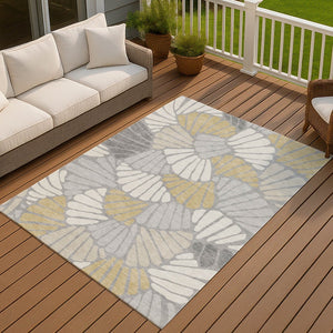 HomeRoots 8' X 10' Gray Gold Ivory Floral Area Rug - Stylish Washable Indoor Outdoor Design for All Spaces 689916