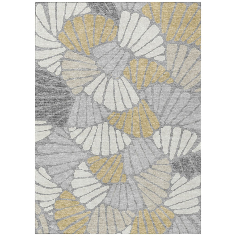 HomeRoots 8' X 10' Gray Gold Ivory Floral Area Rug - Stylish Washable Indoor Outdoor Design for All Spaces 689916