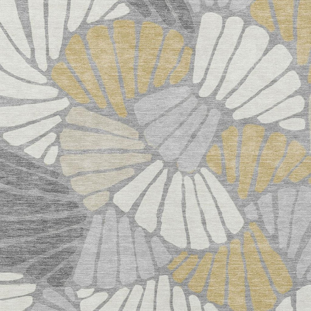 HomeRoots 9' X 12' Elegant Gray Gold Ivory Floral Area Rug - Durable, Washable, Versatile for Indoor & Outdoor Spaces 689917