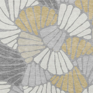 HomeRoots 9' X 12' Elegant Gray Gold Ivory Floral Area Rug - Durable, Washable, Versatile for Indoor & Outdoor Spaces 689917