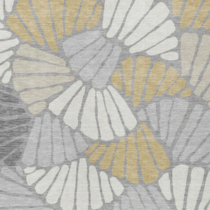 HomeRoots 10' X 14' Washable Floral Area Rug in Gray, Gold & Ivory – Durable, Stylish for Indoor/Outdoor Spaces 689918