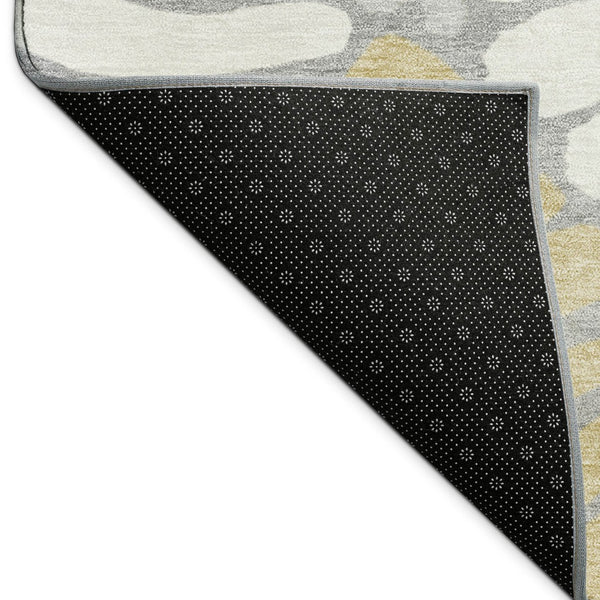 HomeRoots 10' X 14' Washable Floral Area Rug in Gray, Gold & Ivory – Durable, Stylish for Indoor/Outdoor Spaces 689918