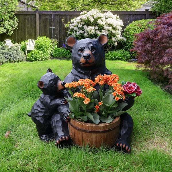 English Elm Outdoor Resin Bear and Cub Planter Sculpture Lifelike Garden Lawn Statue Decor W5398P455471
