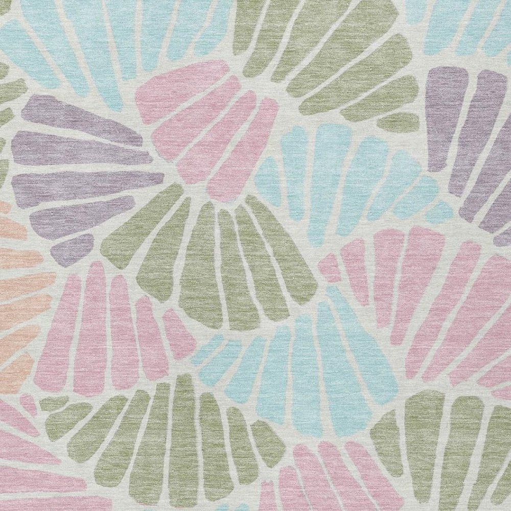 HomeRoots 5' X 8' Floral Sage Pink Aqua Area Rug - Washable, Durable, Stain-Resistant for Indoor & Outdoor Use 689920