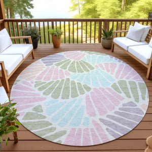 HomeRoots 8' Round Floral Area Rug in Sage, Pink & Aqua – Washable, Durable, Versatile for Indoor & Outdoor Use 689921