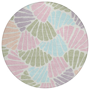 HomeRoots 8' Round Floral Area Rug in Sage, Pink & Aqua – Washable, Durable, Versatile for Indoor & Outdoor Use 689921