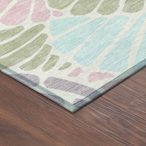 HomeRoots 8' Round Floral Area Rug in Sage, Pink & Aqua – Washable, Durable, Versatile for Indoor & Outdoor Use 689921