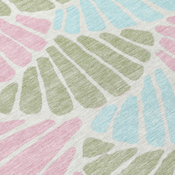 HomeRoots 8' Round Floral Area Rug in Sage, Pink & Aqua – Washable, Durable, Versatile for Indoor & Outdoor Use 689921