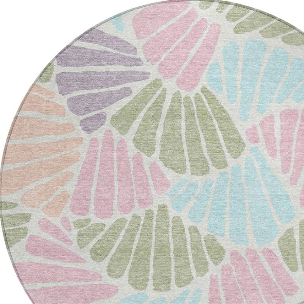 HomeRoots 8' Round Floral Area Rug in Sage, Pink & Aqua – Washable, Durable, Versatile for Indoor & Outdoor Use 689921