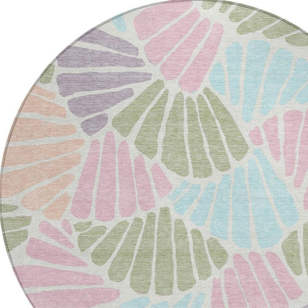 HomeRoots 8' Round Floral Area Rug in Sage, Pink & Aqua – Washable, Durable, Versatile for Indoor & Outdoor Use 689921