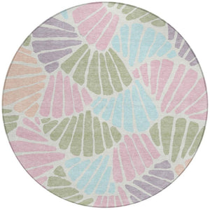 HomeRoots 8' Round Floral Area Rug in Sage, Pink & Aqua – Washable, Durable, Versatile for Indoor & Outdoor Use 689921