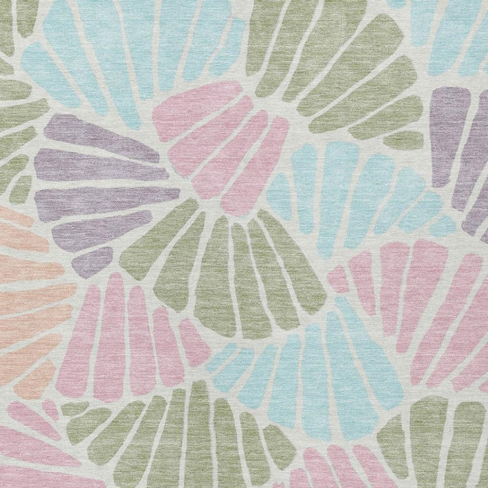 HomeRoots 8' X 10' Floral Washable Area Rug in Sage, Pink & Aqua – Ideal for Indoor & Outdoor Spaces! 689922