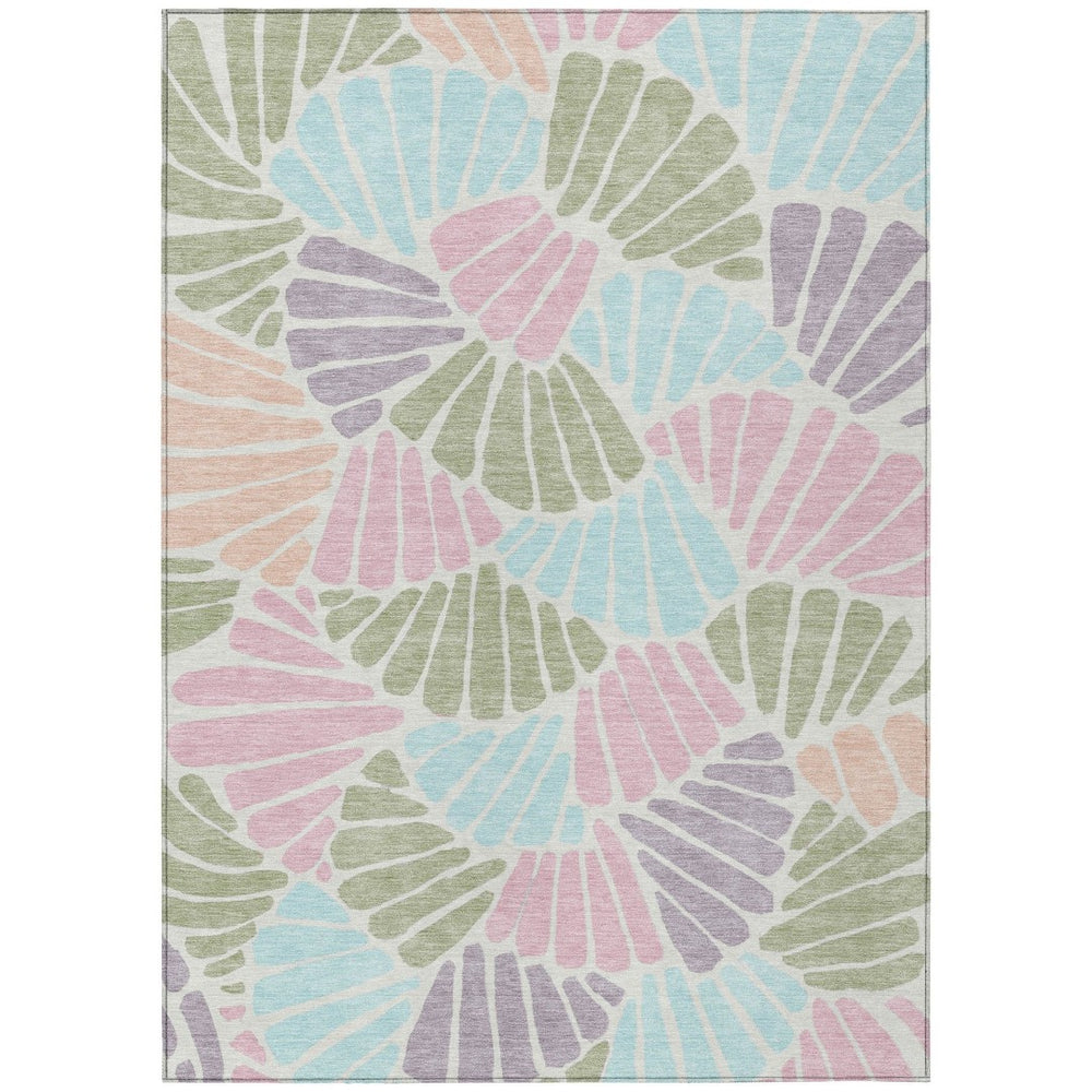 HomeRoots 8' X 10' Floral Washable Area Rug in Sage, Pink & Aqua – Ideal for Indoor & Outdoor Spaces! 689922