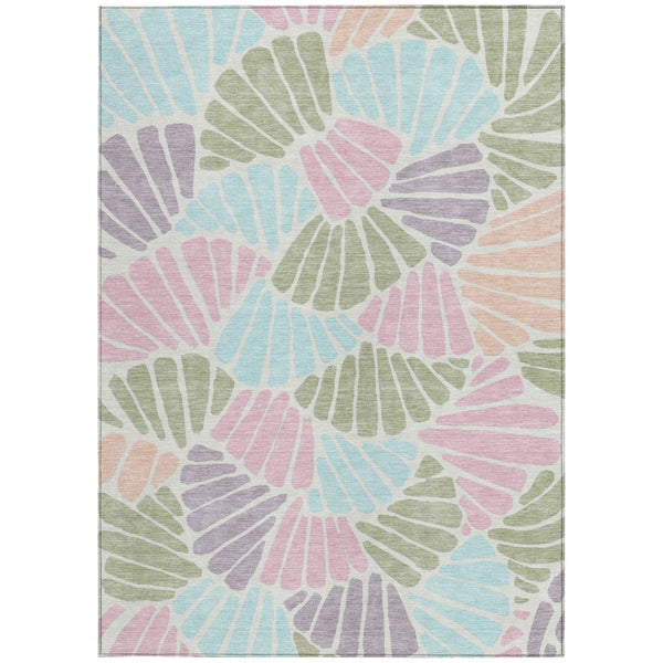 HomeRoots 9' X 12' Washable Sage Pink Aqua Floral Area Rug – Durable, Stylish, Perfect for Indoor & Outdoor Use! 689923