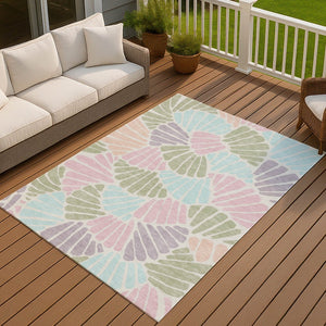 HomeRoots 10' Sage Pink Aqua Floral Washable Area Rug - Stylish Indoor/Outdoor Rug for High-Traffic Spaces 689924