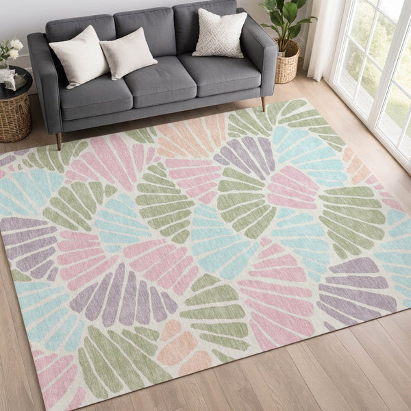 HomeRoots 10' Sage Pink Aqua Floral Washable Area Rug - Stylish Indoor/Outdoor Rug for High-Traffic Spaces 689924