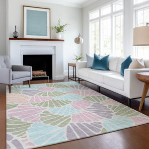 HomeRoots 10' Sage Pink Aqua Floral Washable Area Rug - Stylish Indoor/Outdoor Rug for High-Traffic Spaces 689924