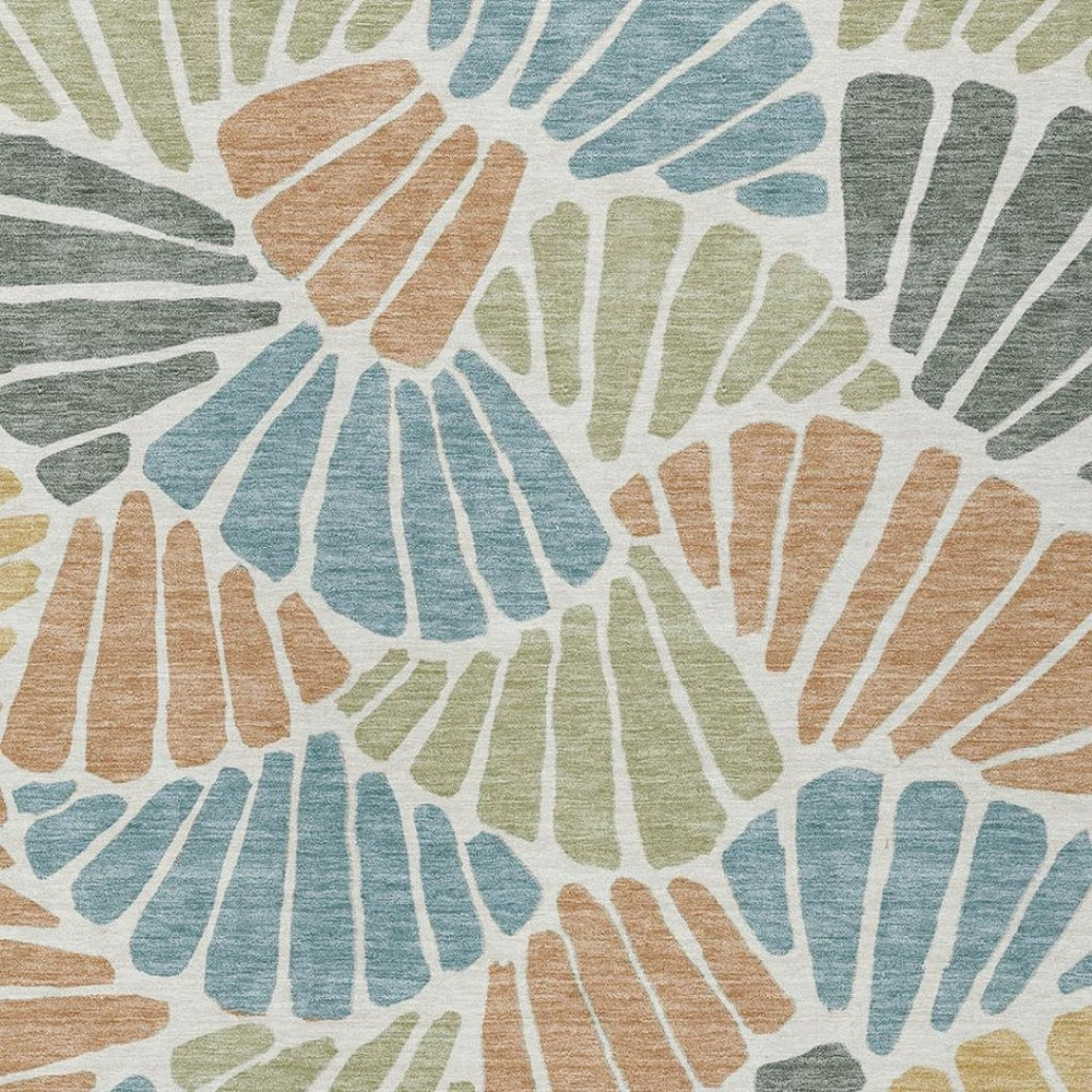 HomeRoots 5' X 8' Pale Aqua Copper & Gold Floral Rug - Stylish, Washable Design for Indoor & Outdoor Use 689926