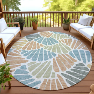 HomeRoots 8' Pale Aqua Floral Area Rug with Copper and Gold Accents - Durable, Washable Indoor/Outdoor Style 689927