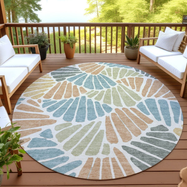 HomeRoots 8' Pale Aqua Floral Area Rug with Copper and Gold Accents - Durable, Washable Indoor/Outdoor Style 689927