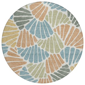 HomeRoots 8' Pale Aqua Floral Area Rug with Copper and Gold Accents - Durable, Washable Indoor/Outdoor Style 689927