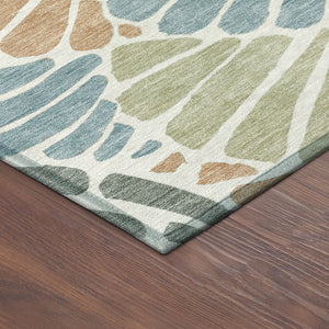 HomeRoots 8' Pale Aqua Floral Area Rug with Copper and Gold Accents - Durable, Washable Indoor/Outdoor Style 689927