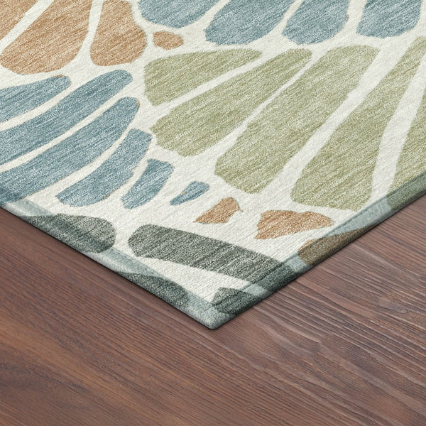 HomeRoots 8' Pale Aqua Floral Area Rug with Copper and Gold Accents - Durable, Washable Indoor/Outdoor Style 689927
