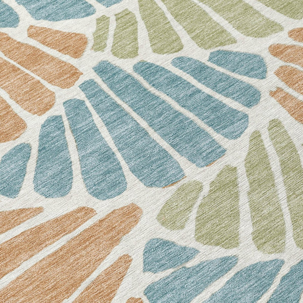 HomeRoots 8' Pale Aqua Floral Area Rug with Copper and Gold Accents - Durable, Washable Indoor/Outdoor Style 689927