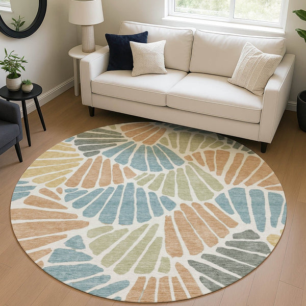 HomeRoots 8' Pale Aqua Floral Area Rug with Copper and Gold Accents - Durable, Washable Indoor/Outdoor Style 689927