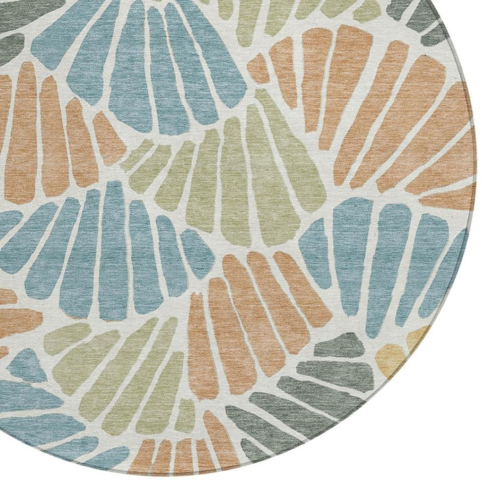 HomeRoots 8' Pale Aqua Floral Area Rug with Copper and Gold Accents - Durable, Washable Indoor/Outdoor Style 689927