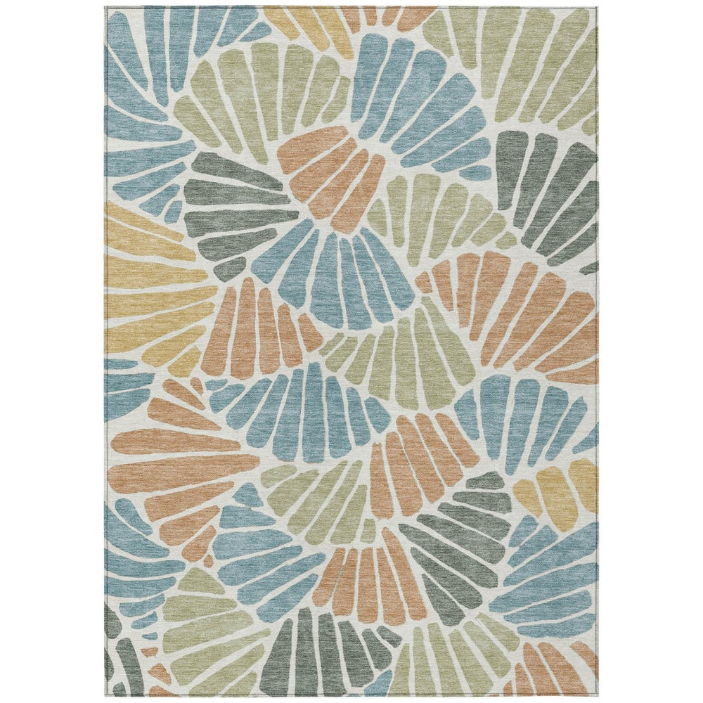 HomeRoots 9' x 12' Elegant Pale Aqua Floral Area Rug - Durable, Washable, Indoor/Outdoor Design for Any Space 689929