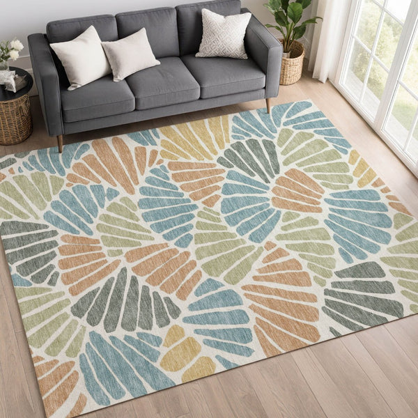 HomeRoots 9' x 12' Elegant Pale Aqua Floral Area Rug - Durable, Washable, Indoor/Outdoor Design for Any Space 689929
