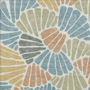 HomeRoots 10' Pale Aqua Floral Area Rug - Copper & Gold Washable Indoor/Outdoor Design for Versatile Spaces 689930