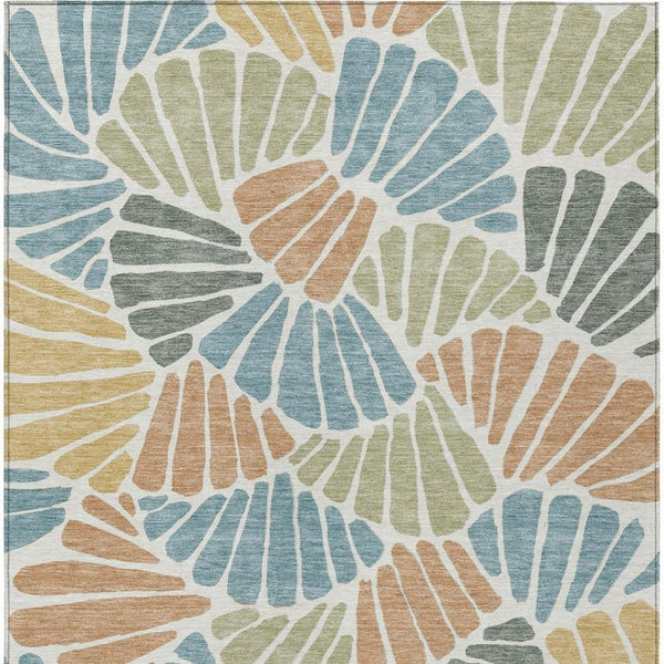 HomeRoots 10' Pale Aqua Floral Area Rug - Copper & Gold Washable Indoor/Outdoor Design for Versatile Spaces 689930