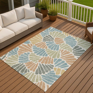 HomeRoots 10' Pale Aqua Floral Area Rug - Copper & Gold Washable Indoor/Outdoor Design for Versatile Spaces 689930