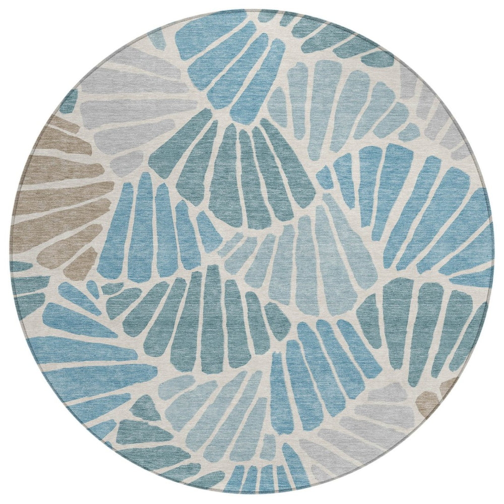 HomeRoots 8' Teal Blue Floral Round Area Rug - Washable, Durable Design for Indoor & Outdoor Spaces, Family-Friendly 689933