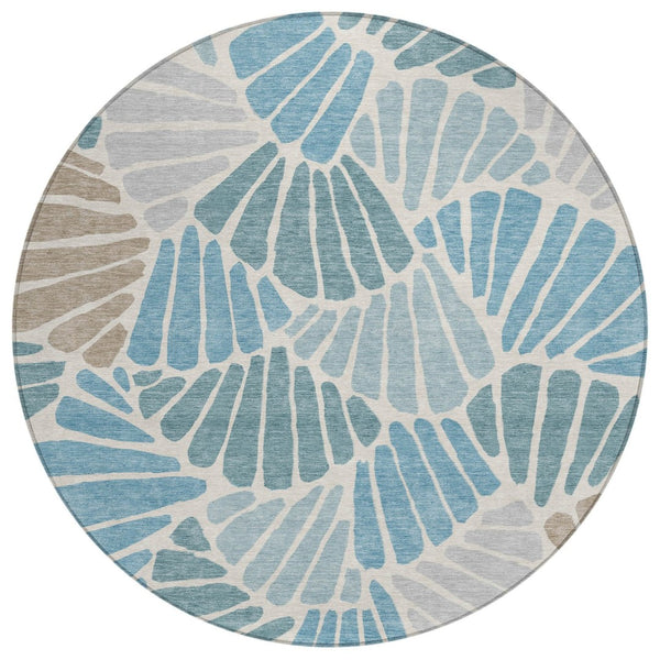 HomeRoots 8' Teal Blue Floral Round Area Rug - Washable, Durable Design for Indoor & Outdoor Spaces, Family-Friendly 689933