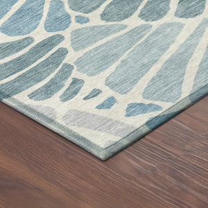 HomeRoots 8' Teal Blue Floral Round Area Rug - Washable, Durable Design for Indoor & Outdoor Spaces, Family-Friendly 689933