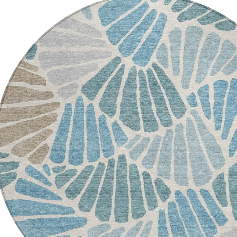 HomeRoots 8' Teal Blue Floral Round Area Rug - Washable, Durable Design for Indoor & Outdoor Spaces, Family-Friendly 689933