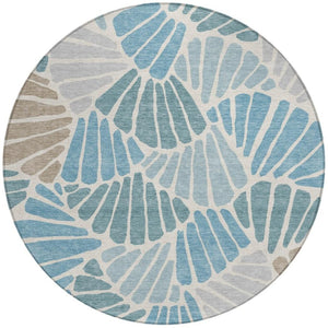 HomeRoots 8' Teal Blue Floral Round Area Rug - Washable, Durable Design for Indoor & Outdoor Spaces, Family-Friendly 689933