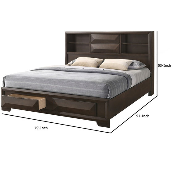 English Elm Beautiful Espresso Wood King Bedroom Set with Panel Bed and Two Matching Nightstands B2741S00900