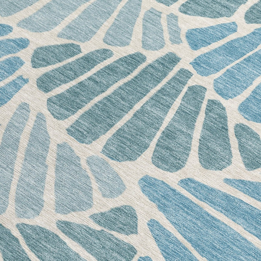 HomeRoots 10' X 14' Teal Blue, Ivory & Gray Floral Washable Area Rug - Perfect for Indoor/Outdoor Spaces! 689936
