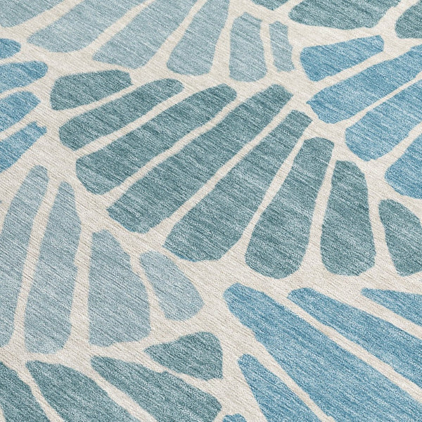 HomeRoots 10' X 14' Teal Blue, Ivory & Gray Floral Washable Area Rug - Perfect for Indoor/Outdoor Spaces! 689936