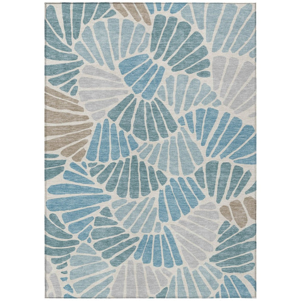 HomeRoots 10' X 14' Teal Blue, Ivory & Gray Floral Washable Area Rug - Perfect for Indoor/Outdoor Spaces! 689936