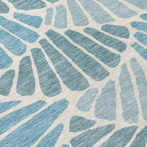 HomeRoots 10' X 14' Teal Blue, Ivory & Gray Floral Washable Area Rug - Perfect for Indoor/Outdoor Spaces! 689936