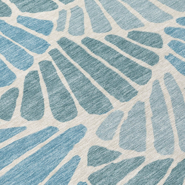 HomeRoots 10' X 14' Teal Blue, Ivory & Gray Floral Washable Area Rug - Perfect for Indoor/Outdoor Spaces! 689936