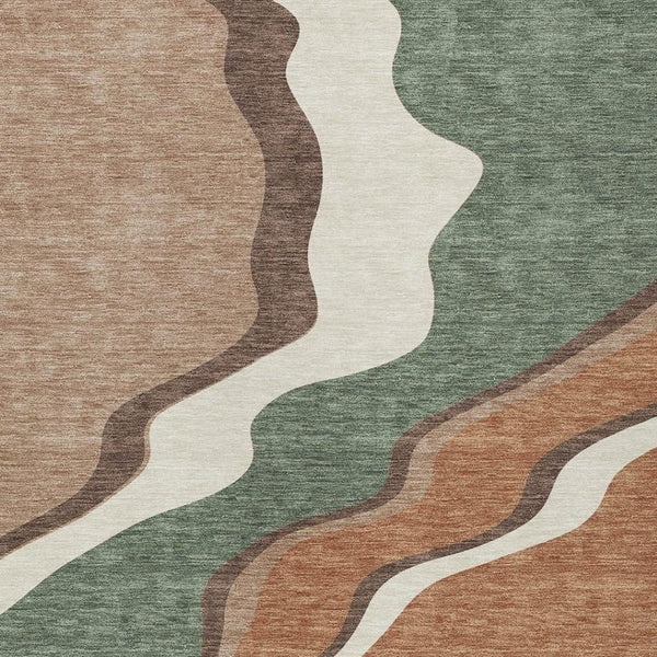 HomeRoots 5' Copper Ivory and Fern Green Abstract Area Rug - Durable, Washable Design for Indoor & Outdoor Use 689938
